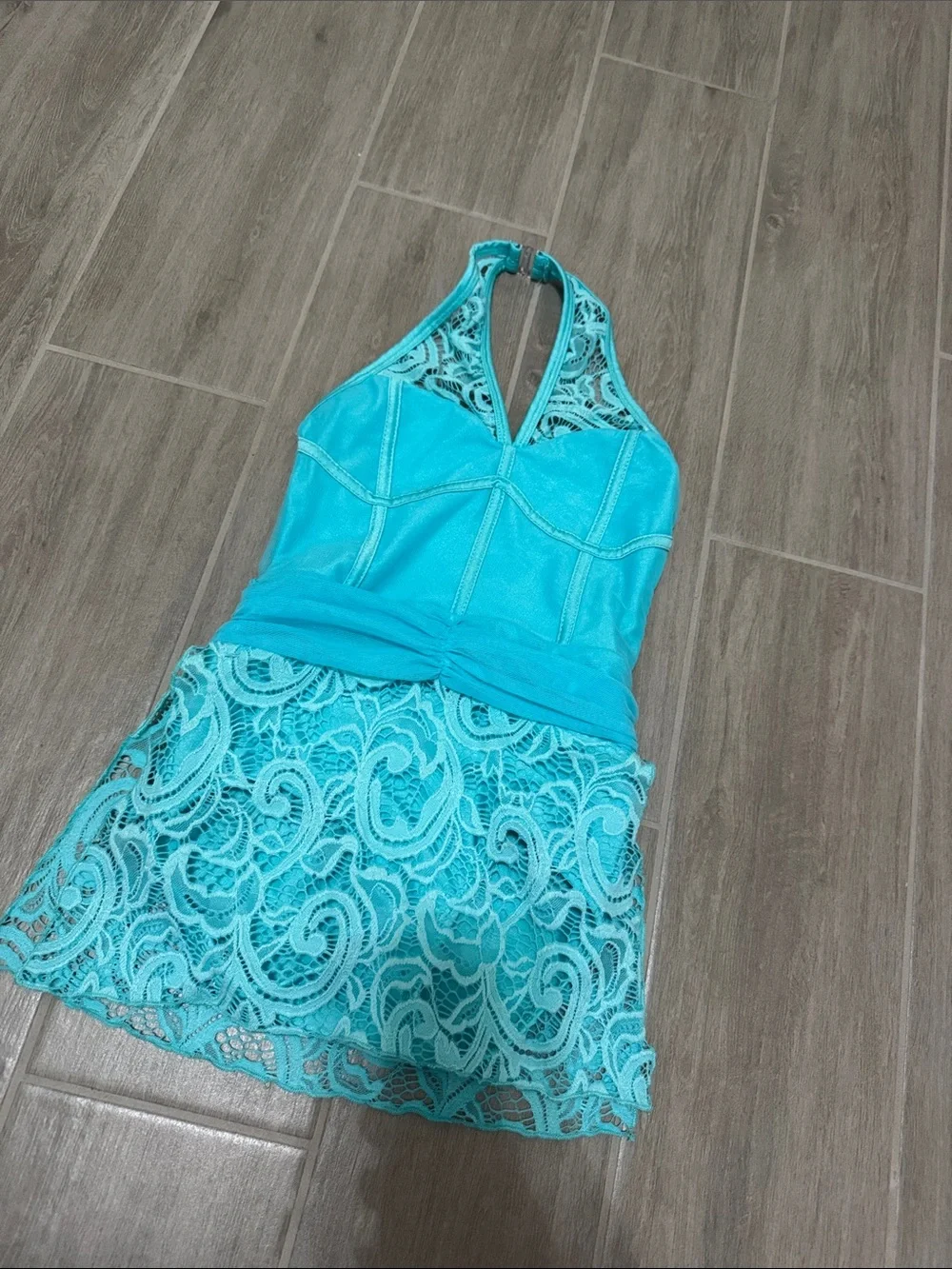 Girls' Turquoise Lace Halter Dance Costume